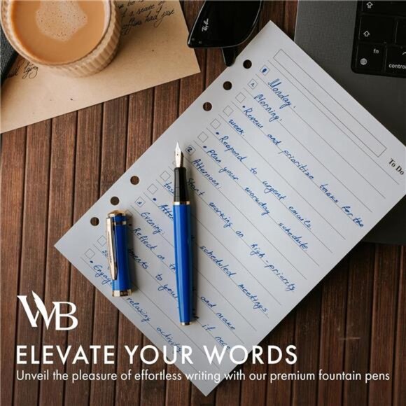 Black Fountain Pen Set, 18K Gilded Medium Nib, Includes 24 Pack - Picture 4 of 14